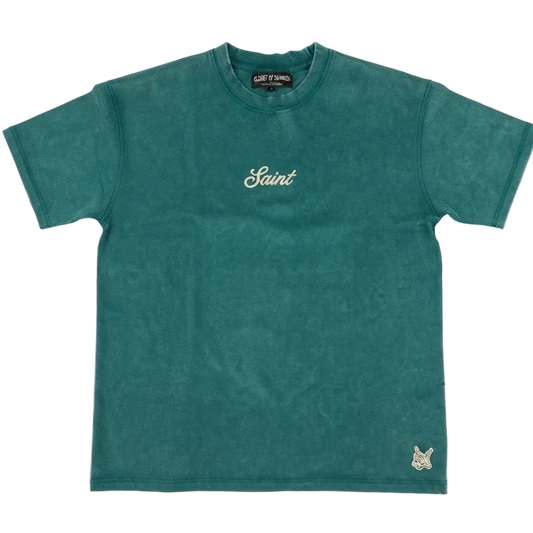 Heavyweight Green Tee - Saint Logo White Stitch