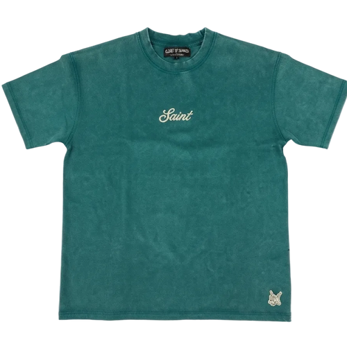 Heavyweight Green Tee - Saint Logo White Stitch