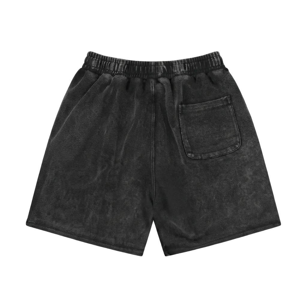 Heavyweight Washed Black Shorts - Saint Logo Black Stitch