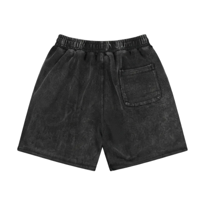 Heavyweight Washed Black Shorts - Saint Logo Black Stitch