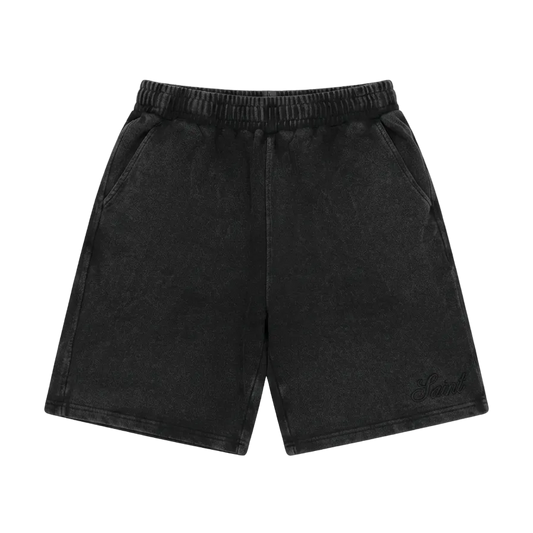 Heavyweight Washed Black Shorts - Saint Logo Black Stitch