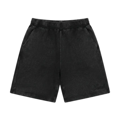 Heavyweight Washed Black Shorts - Saint Logo Black Stitch