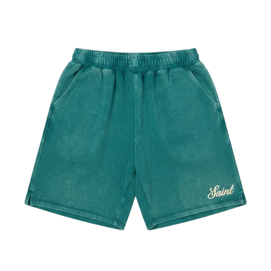 Heavyweight Green Shorts - Saint Logo White Stitch