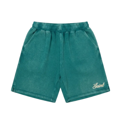 Heavyweight Green Shorts - Saint Logo White Stitch