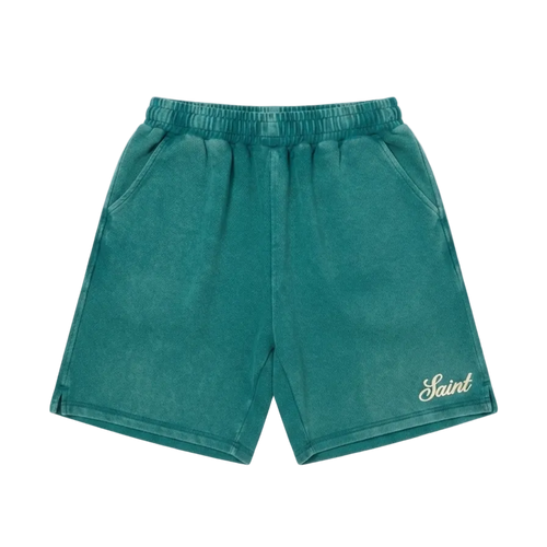 Heavyweight Green Shorts - Saint Logo White Stitch