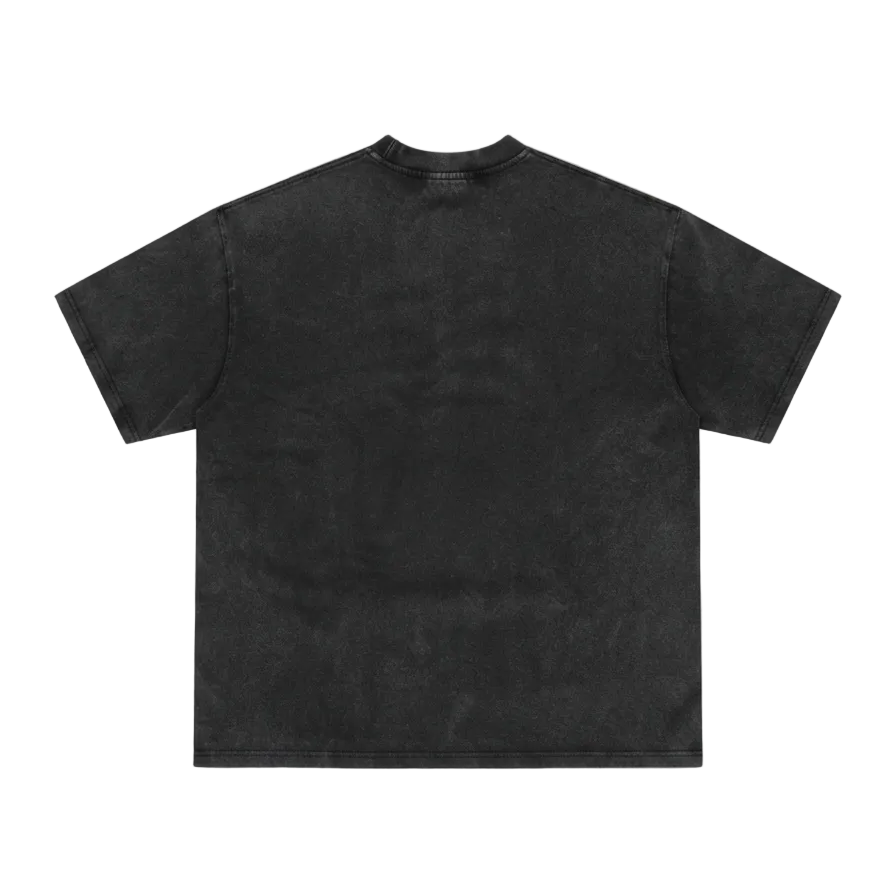 Heavyweight Washed Black Tee - Saint Logo Black Stitch