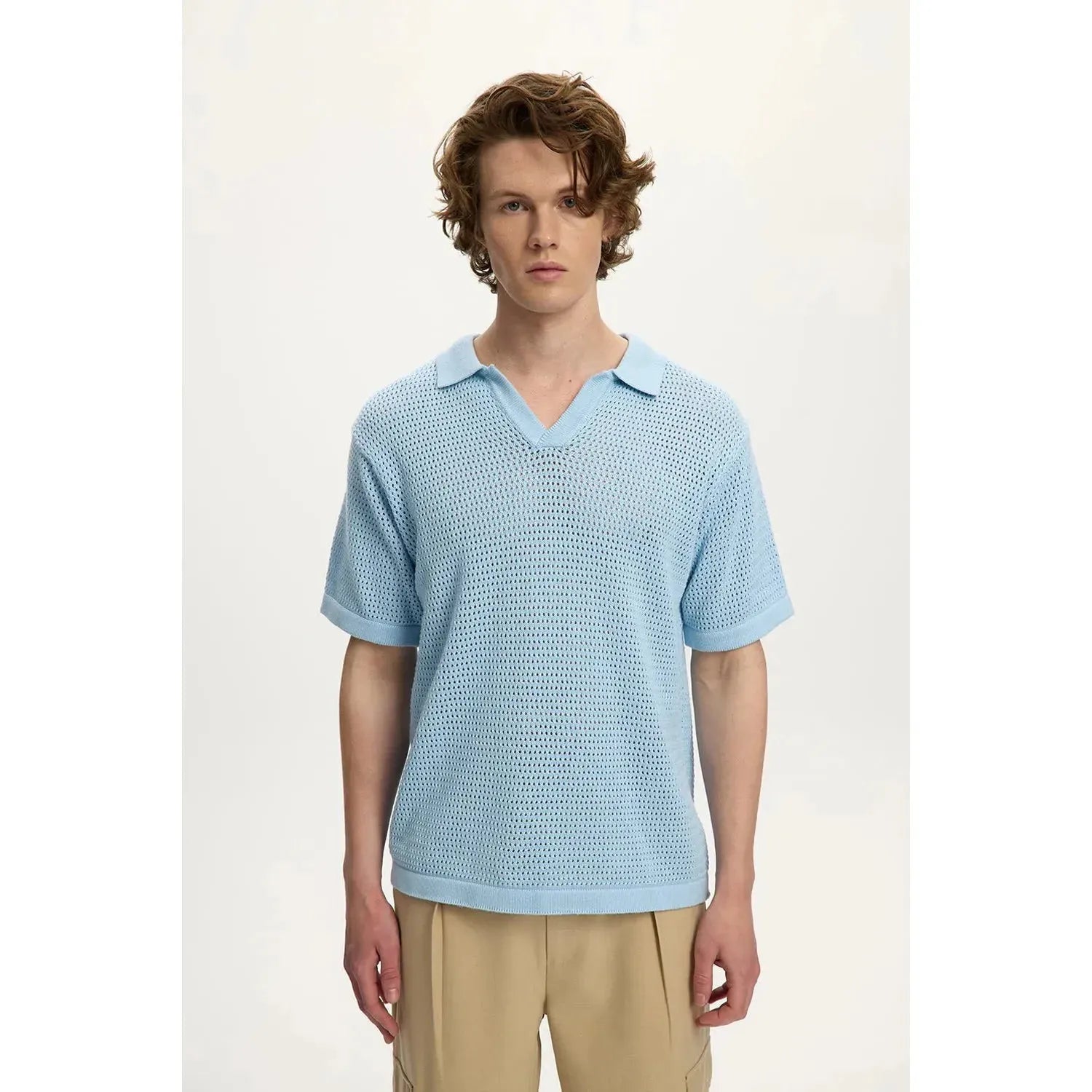 Polo de plage en maille - Bleu ciel