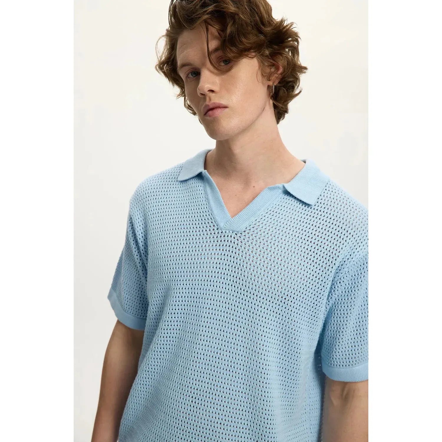 Polo de plage en maille - Bleu ciel