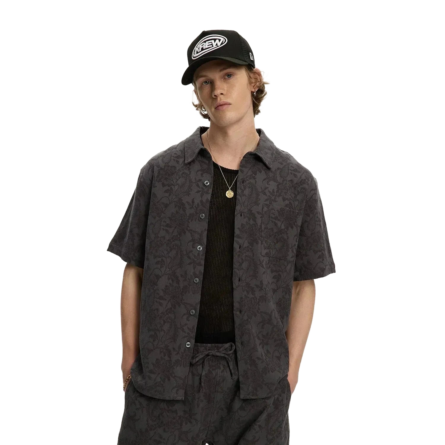 Chemise en lin jacquard – Anthracite