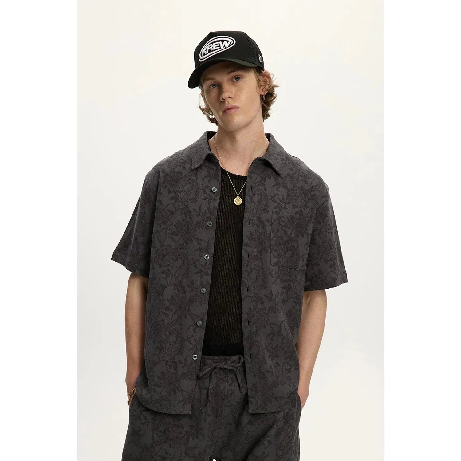Jacquard Linen Shirt – Charcoal