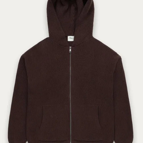 Knitted Zip Hoodie - Coffee