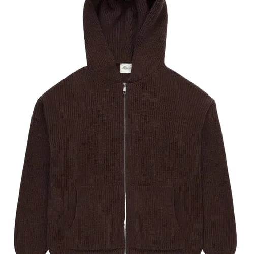 Knitted Zip Hoodie - Coffee