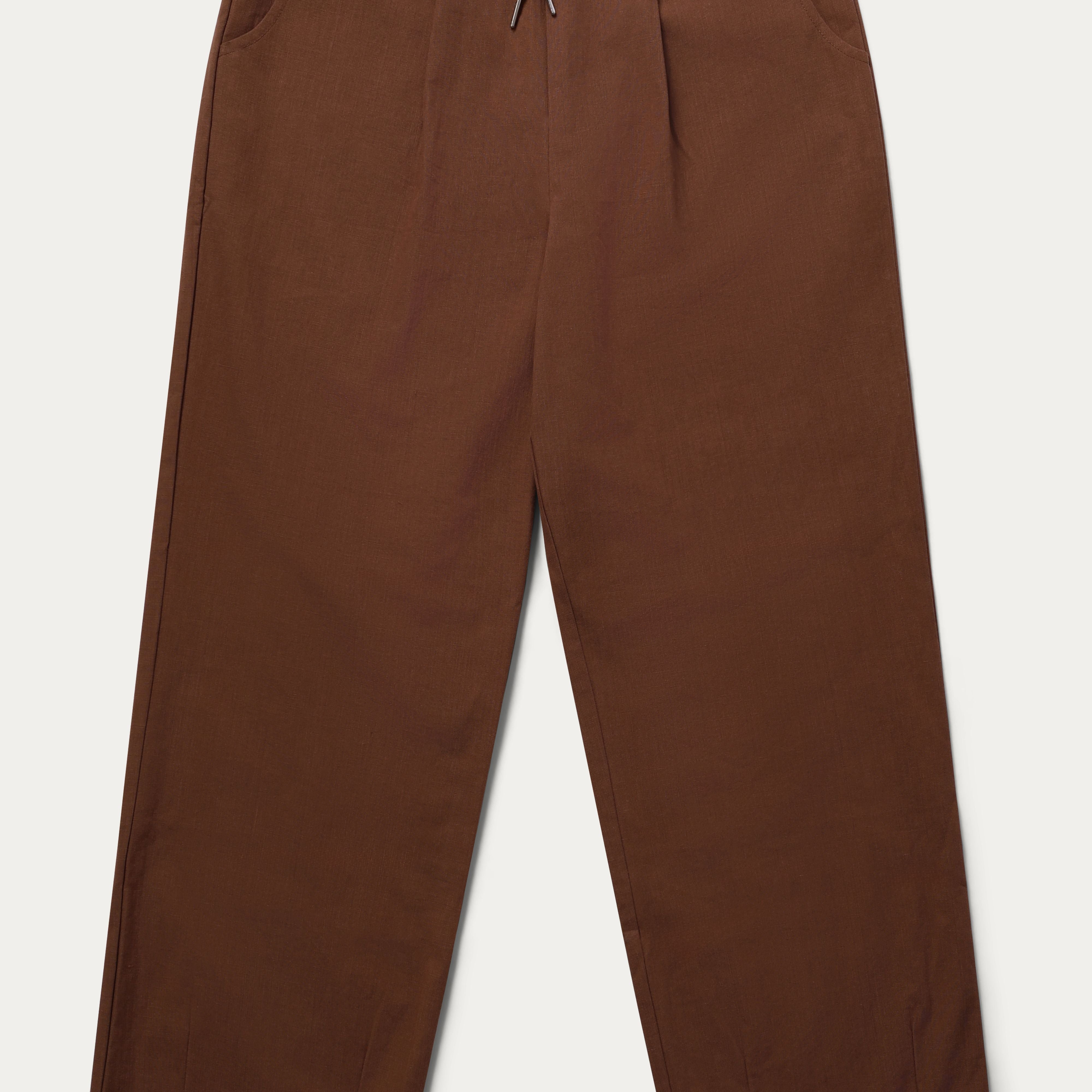 Linen Pleat Pant - Brown