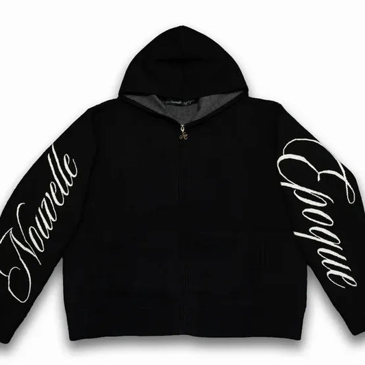NE Zip-Up With Sleeve Logo - Black