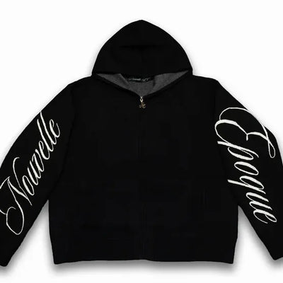 NE Zip-Up With Sleeve Logo - Black