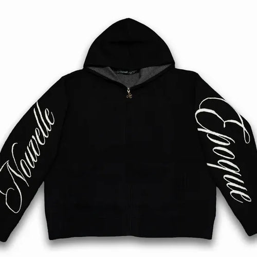 NE Zip-Up With Sleeve Logo - Black