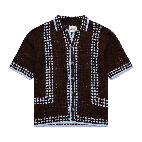 Knit Crochet Shirt - Brown/Baby Blue