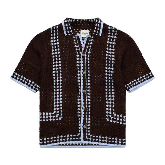 Knit Crochet Shirt - Brown/Baby Blue
