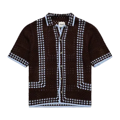 Knit Crochet Shirt - Brown/Baby Blue