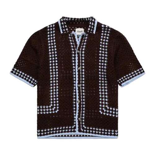 Knit Crochet Shirt - Brown/Baby Blue