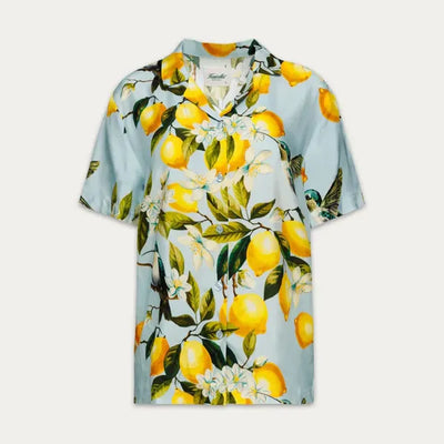 Lemon Hummingbird Beach Shirt - Baby Blue Hummingbird