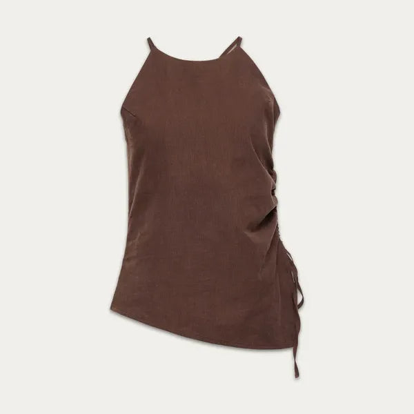 Terri Linen Halter - Cocoa Powder