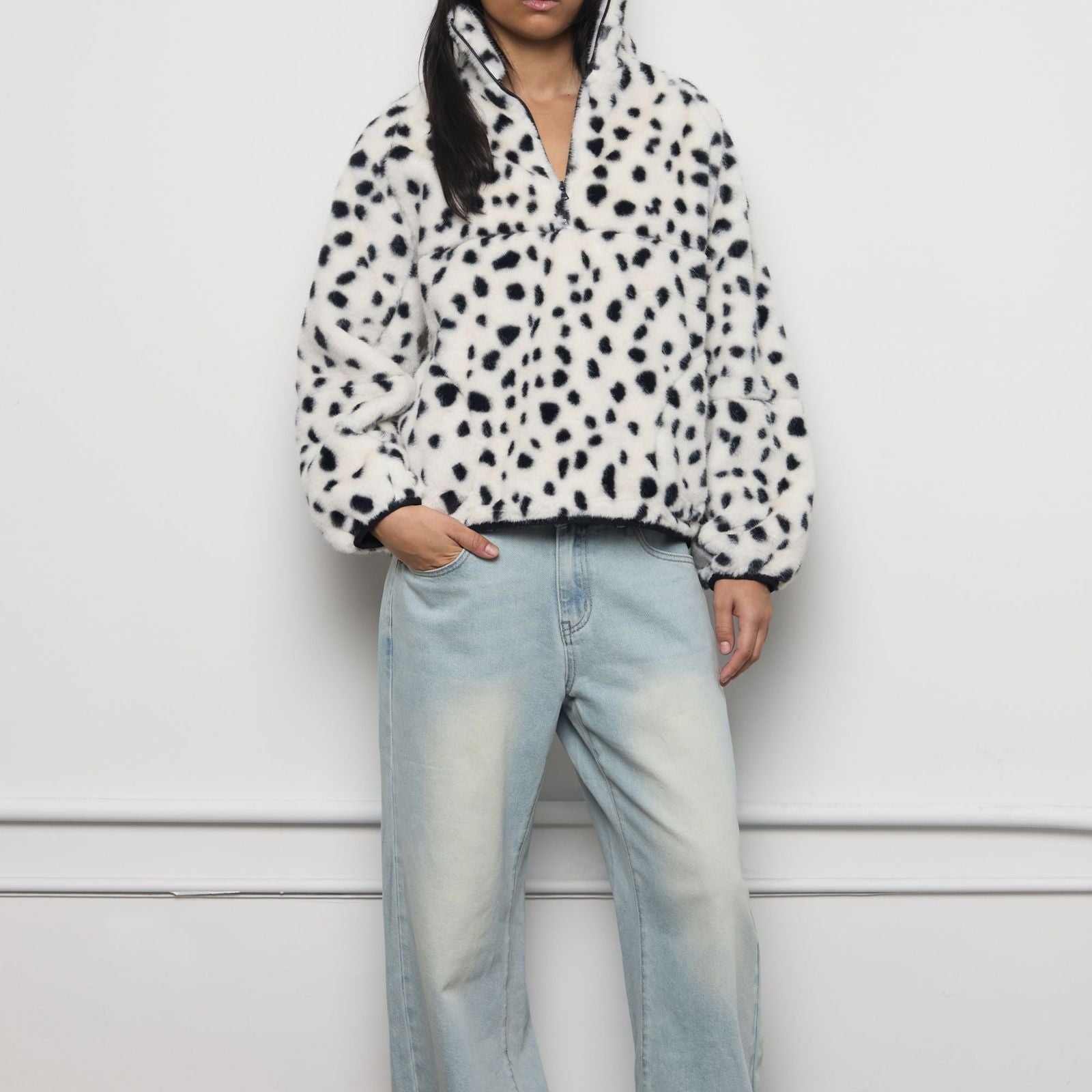 Tachette Faux-Fur Zipup - Dalmatian Spots
