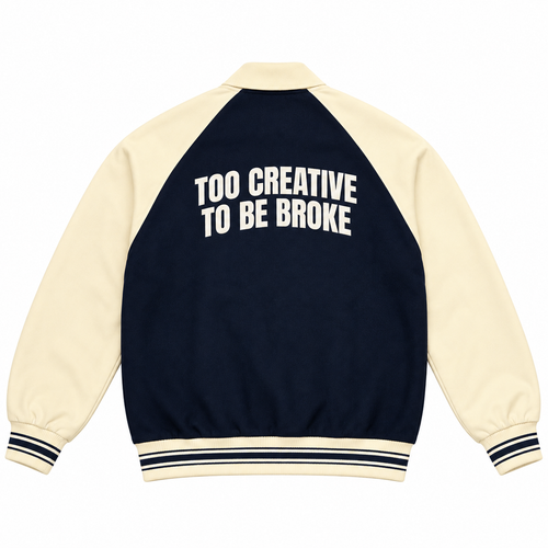 Navy Raglan Too Creative To Be Broke Jacket