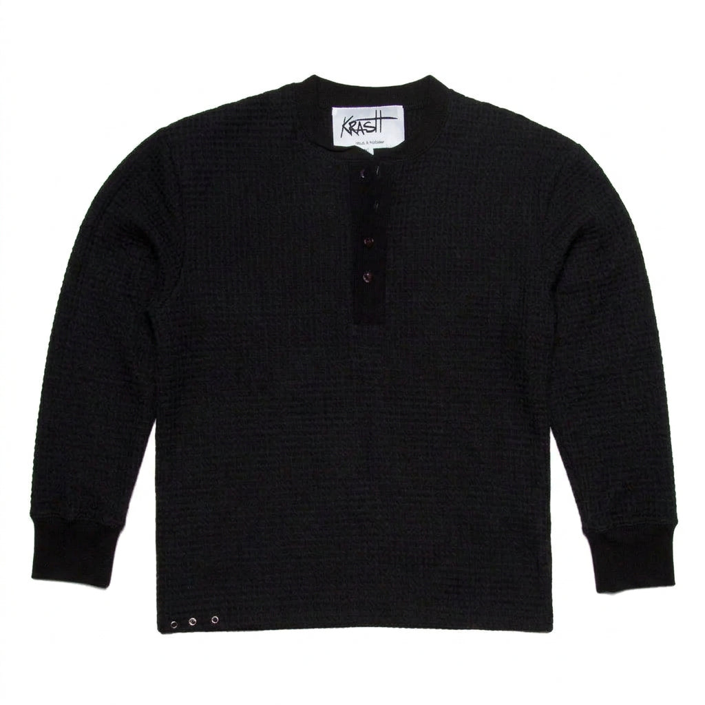 KRASH Thermal Henley L/S - Black - flat lay