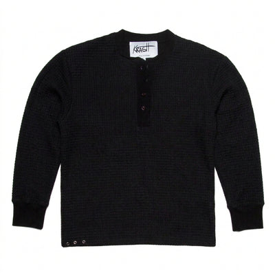 KRASH Thermal Henley L/S - Black - flat lay