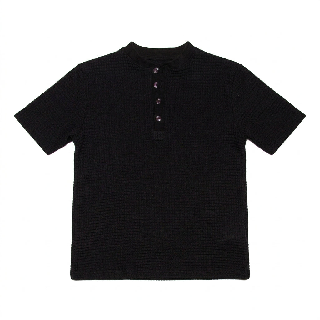 KRASH Thermal Henley S/S - Black - flat lay