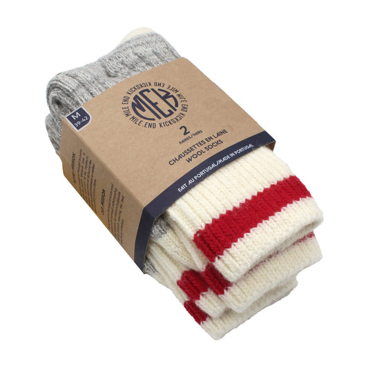 MEK Canadiana Wool Socks - Grey/Red/Off White (2 Pack)